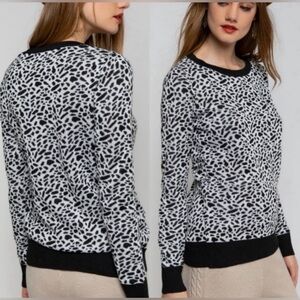 POL Black & White Animal Print Cotton Sweater - XL